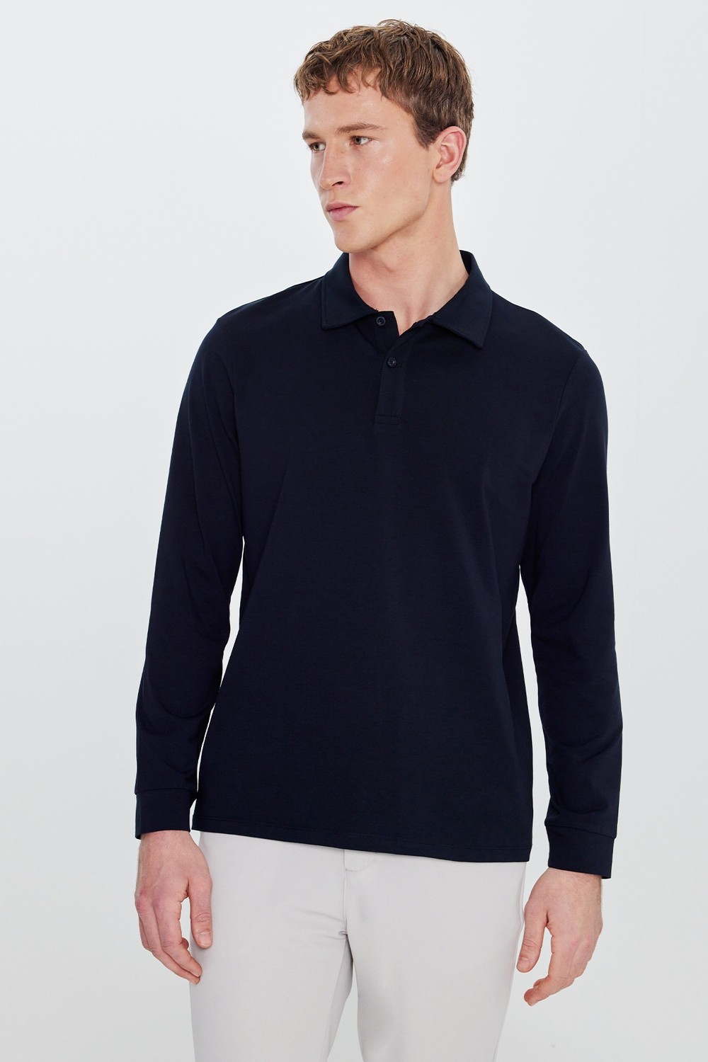 Altınyıldız Classics Erkek Haki Pamuklu Slim Fit Dar Kesim Polo Yaka Uzun Kollu Esnek Tişört