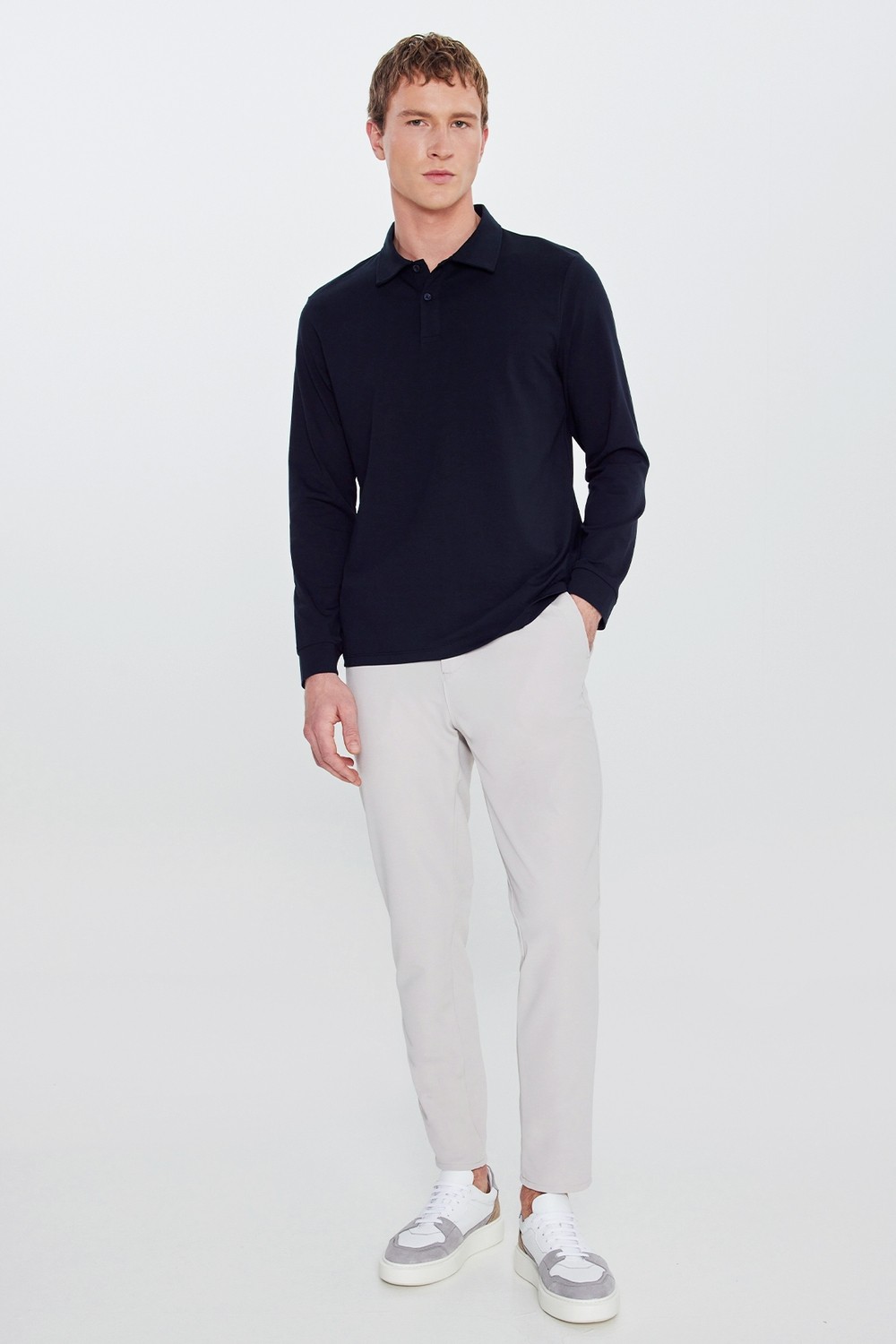 Altınyıldız Classics Erkek Haki Pamuklu Slim Fit Dar Kesim Polo Yaka Uzun Kollu Esnek Tişört görsel 2