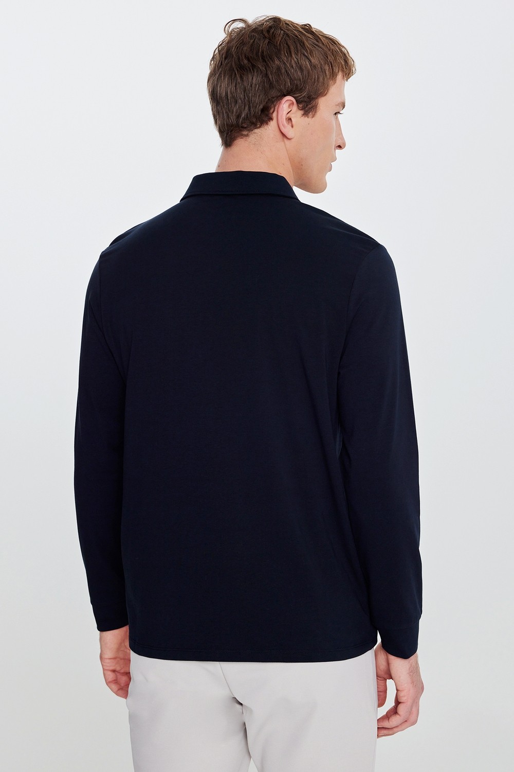 Altınyıldız Classics Erkek Haki Pamuklu Slim Fit Dar Kesim Polo Yaka Uzun Kollu Esnek Tişört görsel 5