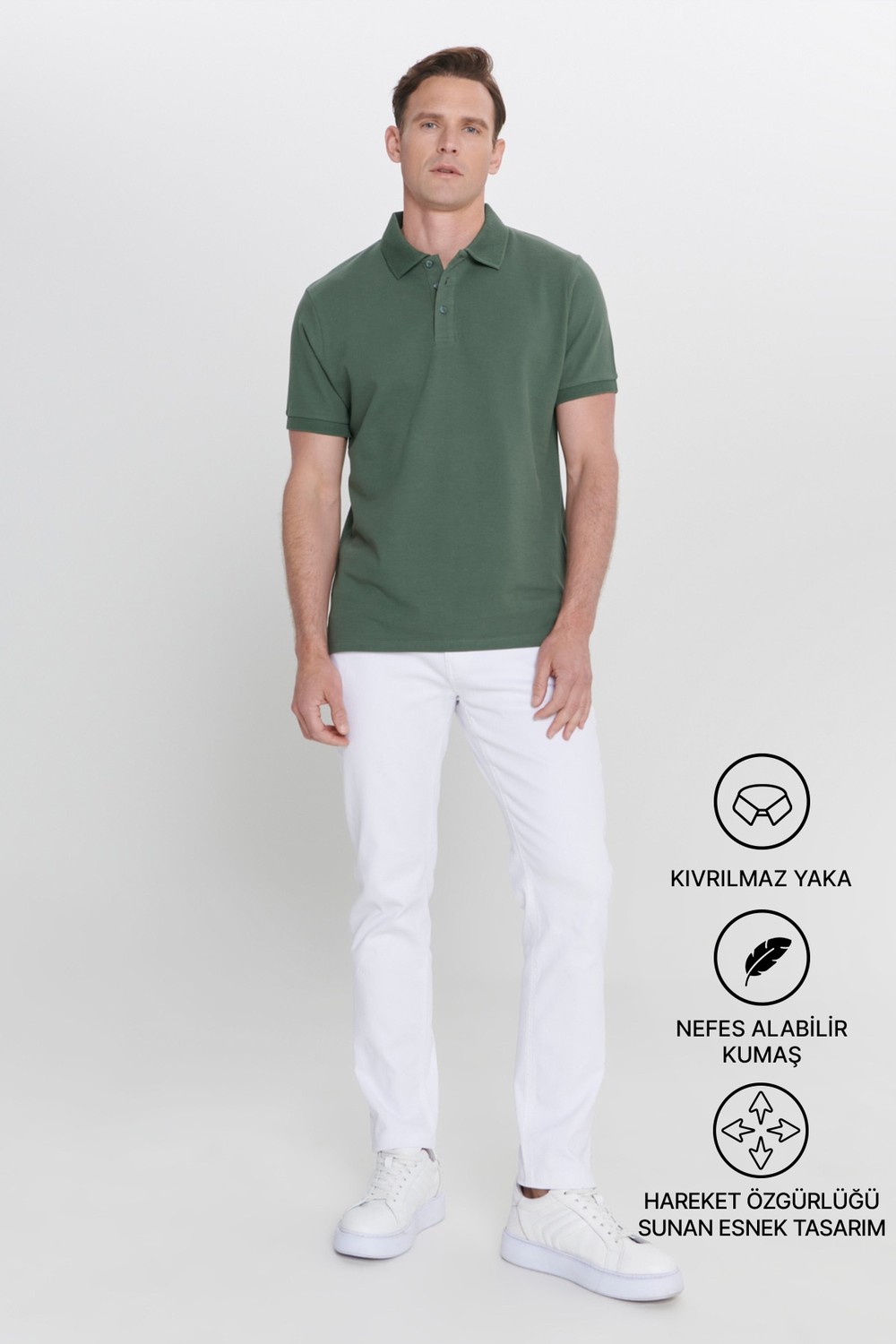 Altınyıldız Classics Erkek Siyah %100 Pamuk Kıvrılmaz Pike Polo Yaka Slim Fit Dar Kesim Tişört