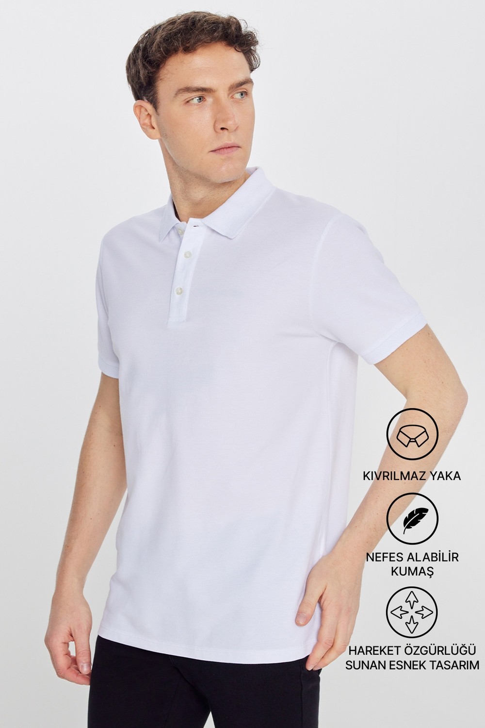 Altınyıldız Classics Erkek Siyah %100 Pamuk Kıvrılmaz Pike Polo Yaka Slim Fit Dar Kesim Tişört