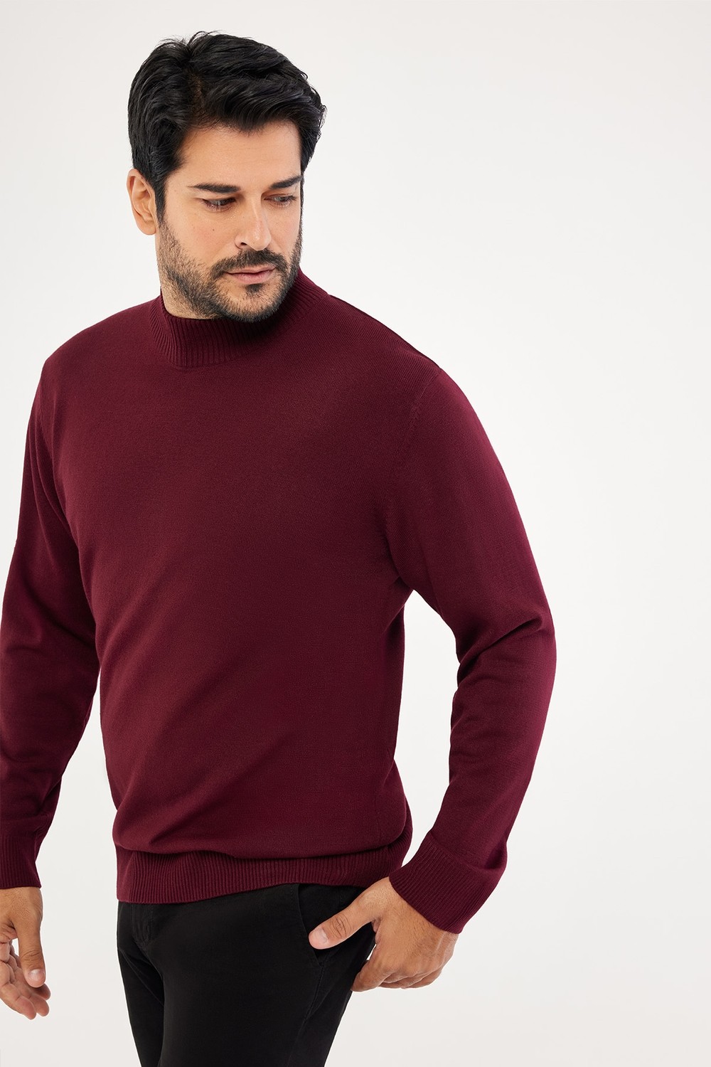 Altınyıldız Classics Erkek Bordo Tüylenme Yapmayan Standart Fit Normal Kesim Yarım Balıkçı Yaka Triko Kazak görsel 5
