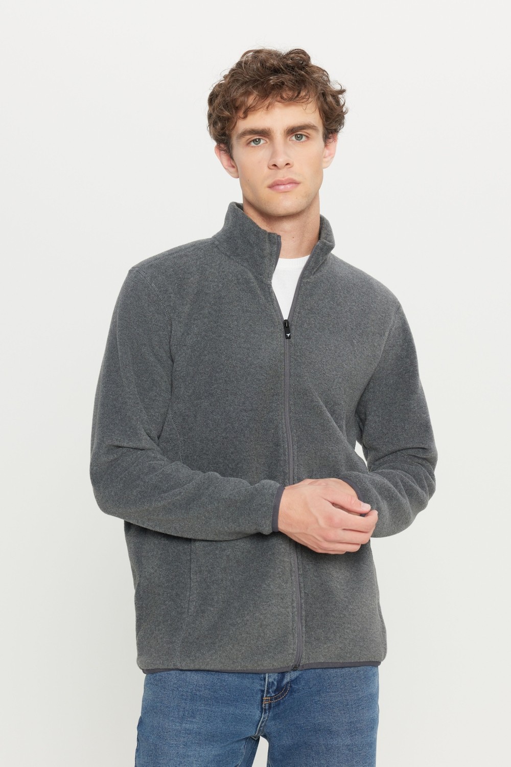 Altınyıldız Classics Erkek Siyah Anti-pilling Tüylenme Yapmayan Standart Fit Dik Bato Yaka Sweatshirt Polar Ceket