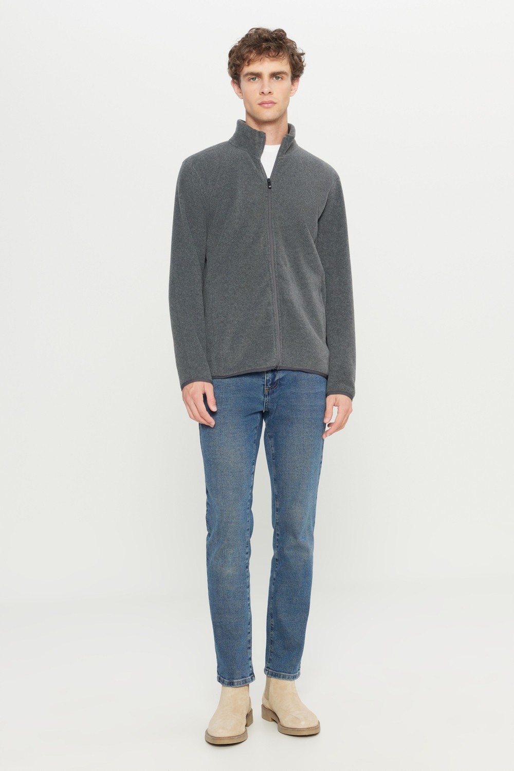 Altınyıldız Classics Erkek Siyah Anti-pilling Tüylenme Yapmayan Standart Fit Dik Bato Yaka Sweatshirt Polar Ceket görsel 2