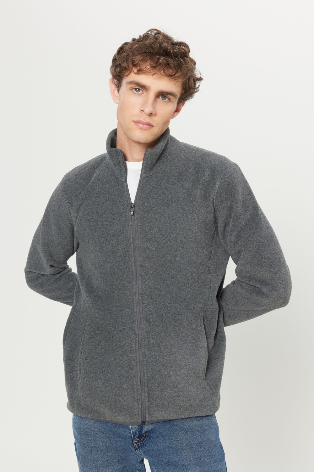 Altınyıldız Classics Erkek Siyah Anti-pilling Tüylenme Yapmayan Standart Fit Dik Bato Yaka Sweatshirt Polar Ceket görsel 3