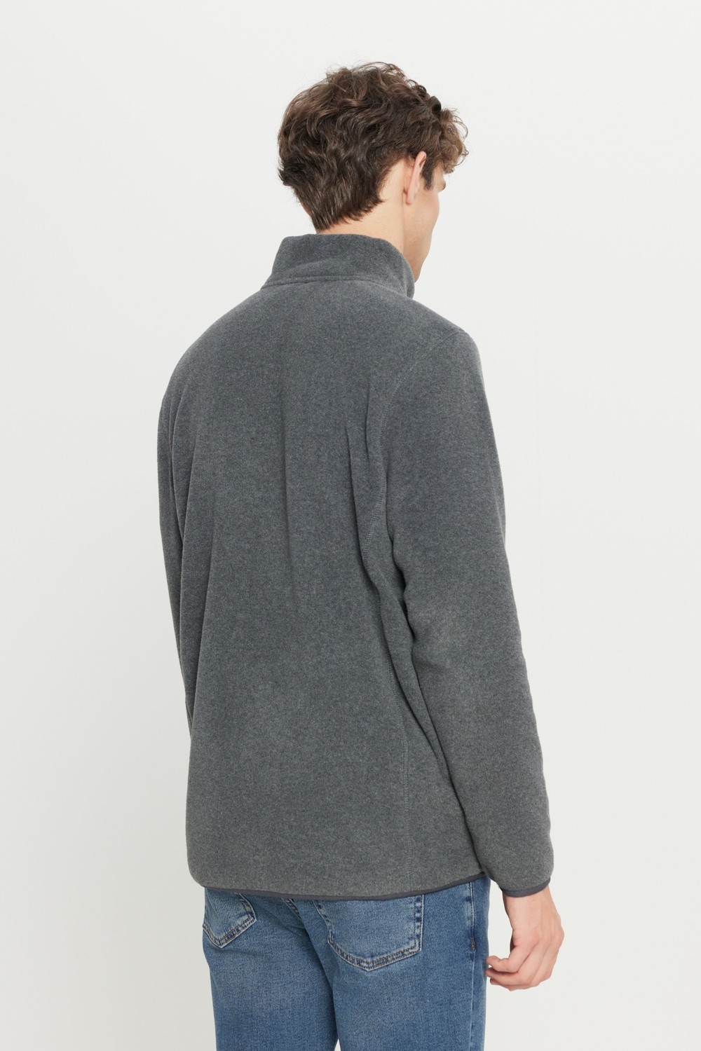 Altınyıldız Classics Erkek Siyah Anti-pilling Tüylenme Yapmayan Standart Fit Dik Bato Yaka Sweatshirt Polar Ceket görsel 5
