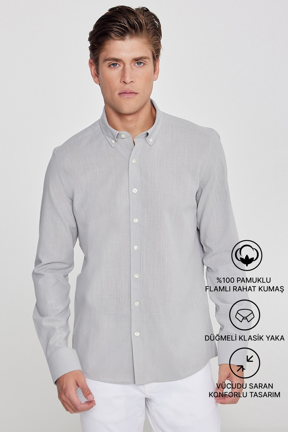 Altınyıldız Classics Erkek Beyaz Kolay Ütülenebilen %100 Pamuk Nefes Alabilen Terletmez Slim Fit Gömlek