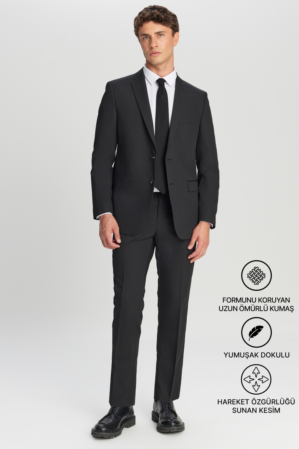 Altınyıldız Classics Erkek Siyah Slim Fit Dar Kesim Mono Yaka Takım Elbise görsel 2