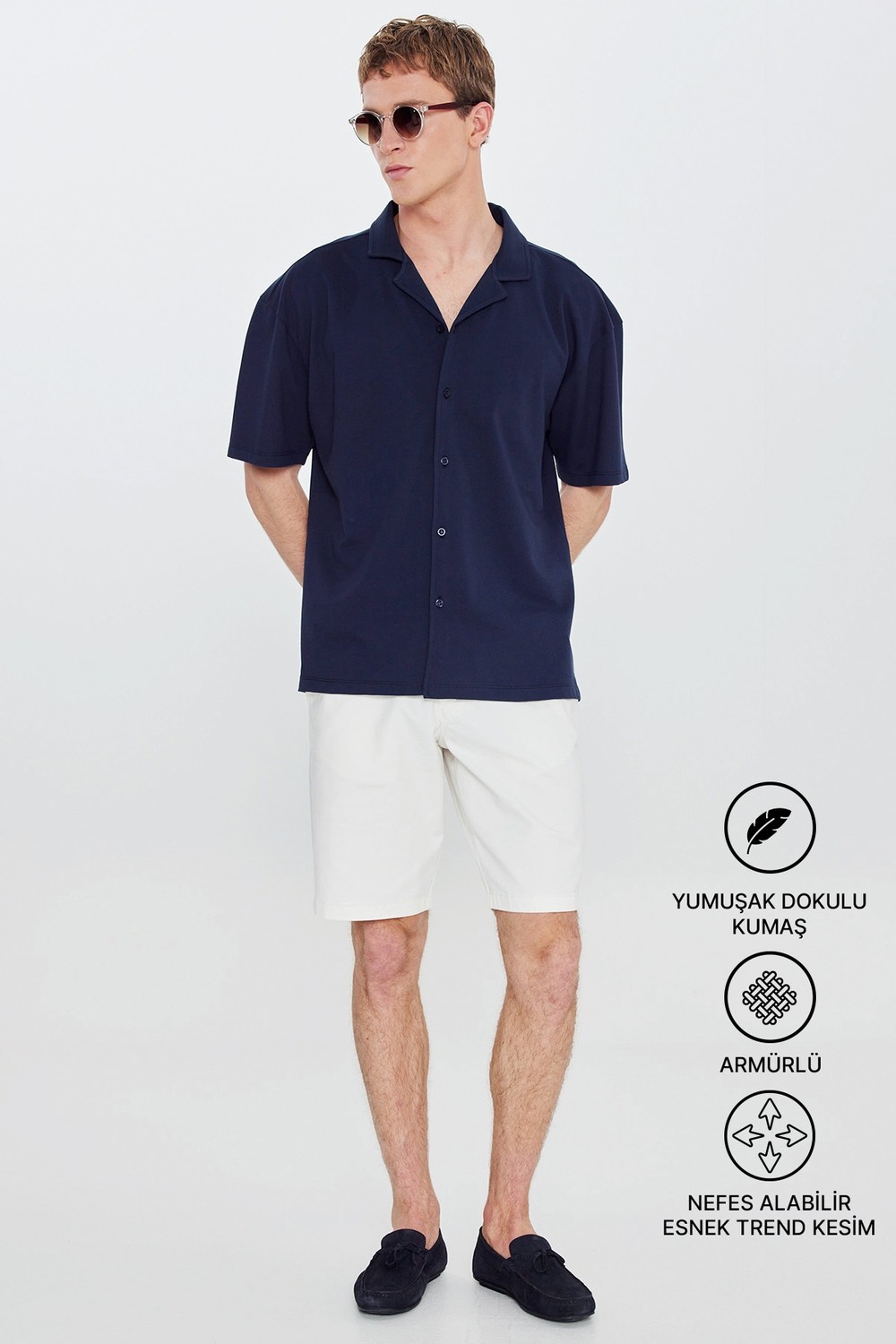 Altınyıldız Classics Erkek Siyah-Siyah Pamuklu Comfort Fit Rahat Kesim Hawai Yaka Armürlü Örme Gömlek