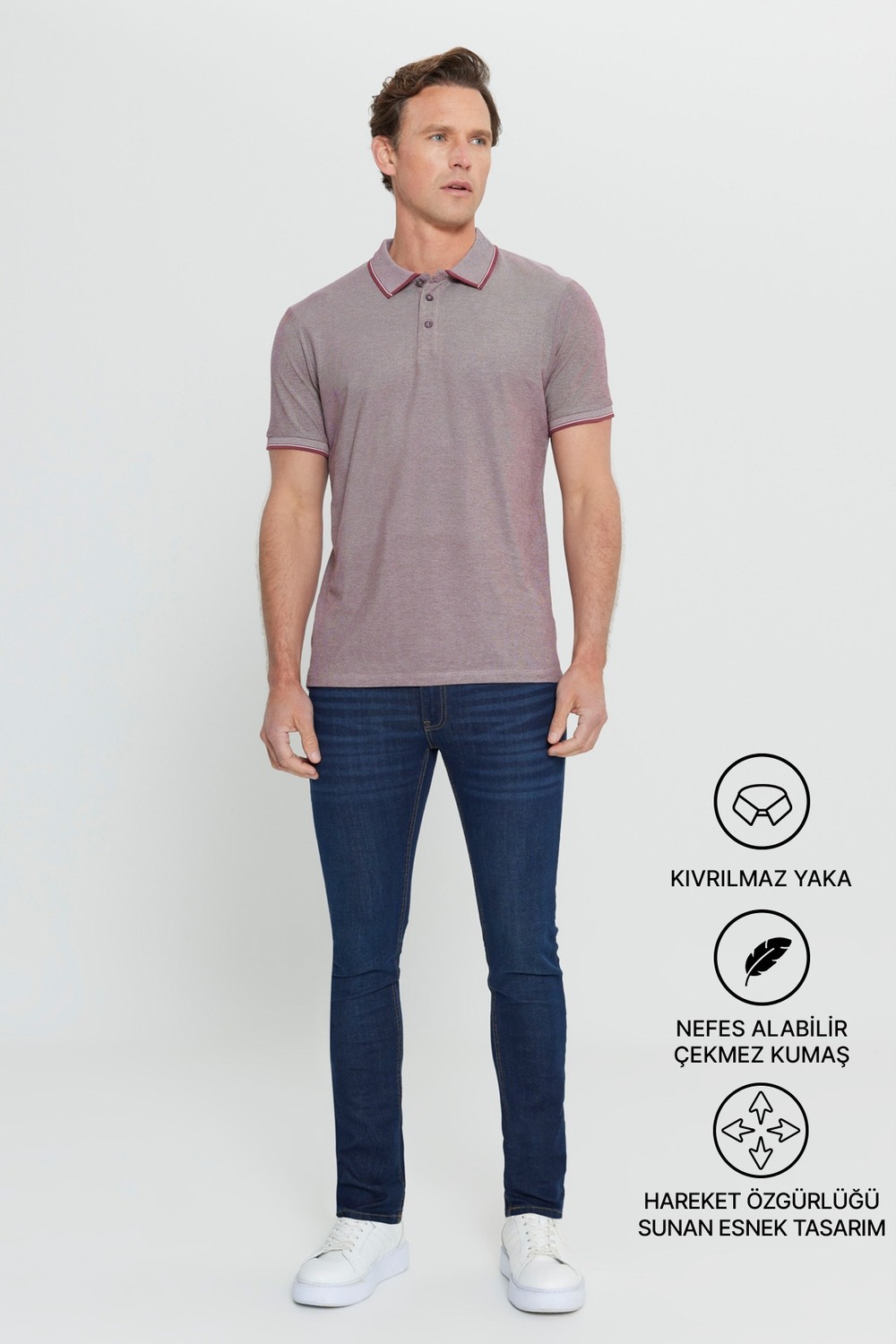 Altınyıldız Classics Erkek Çekmeyen Pamuklu Kumaş Slim Fit Dar Kesim Simsiyah Kıvrılmaz Polo Yaka T-shirt