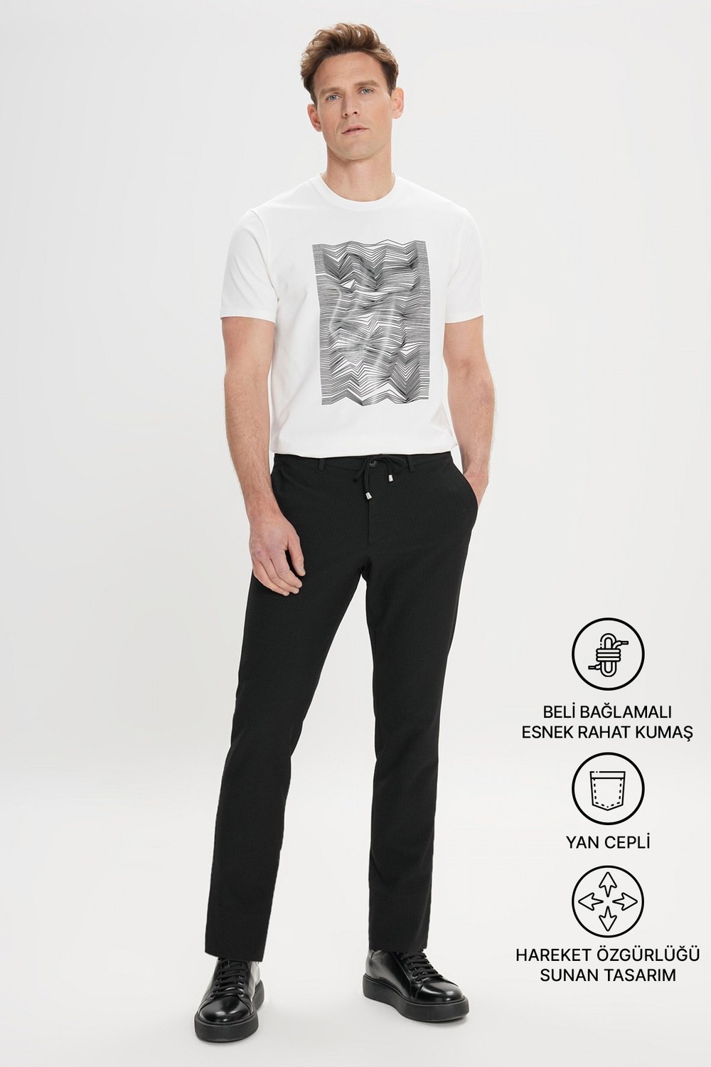 Altınyıldız Classics Erkek Bej Slim Fit Dar Kesim Beli Bağlamalı Yan Cep Gofre Desenli Pantolon