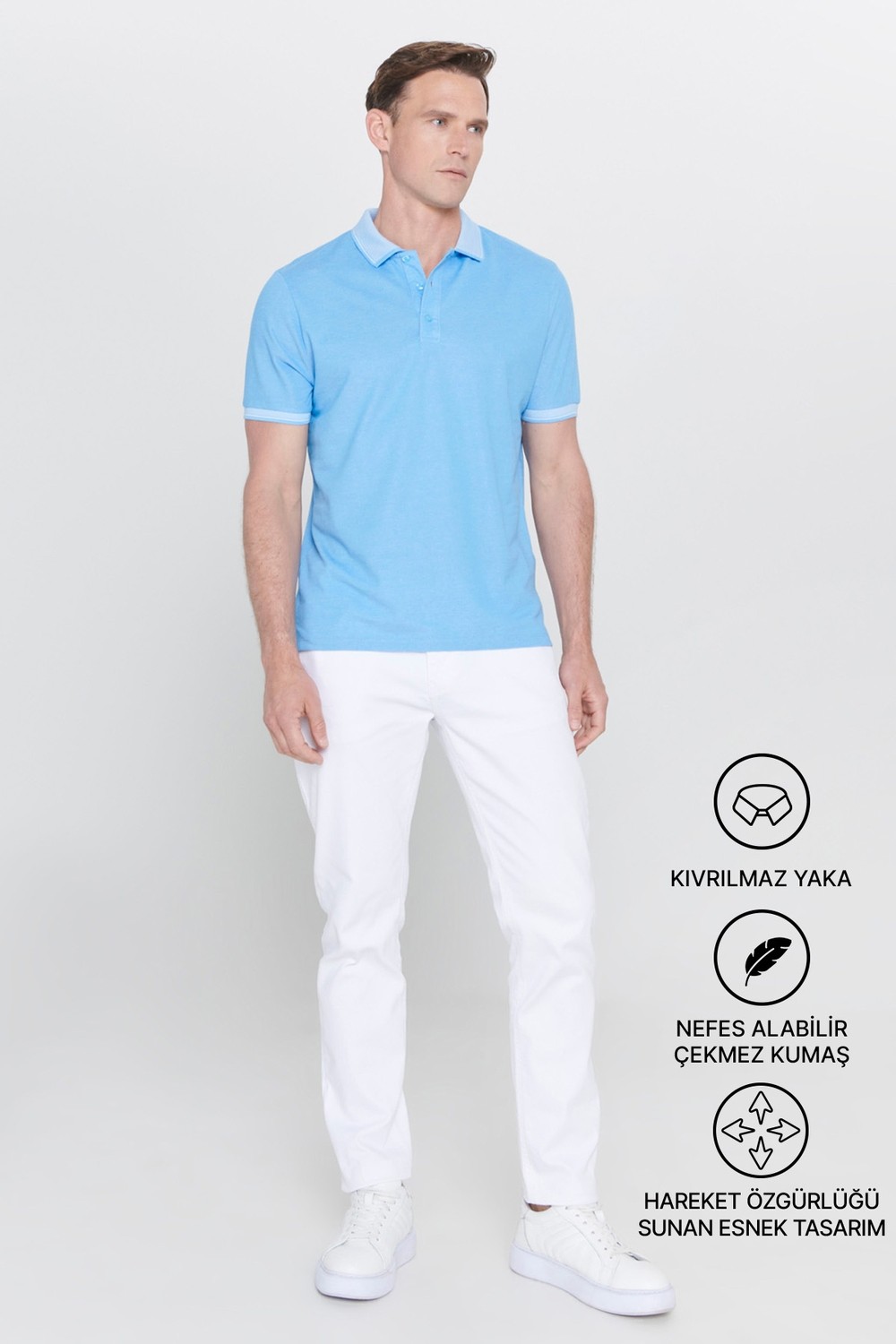 Altınyıldız Classics Erkek Çekmeyen Pamuklu Kumaş Slim Fit Dar Kesim Simsiyah Kıvrılmaz Polo Yaka T-shirt