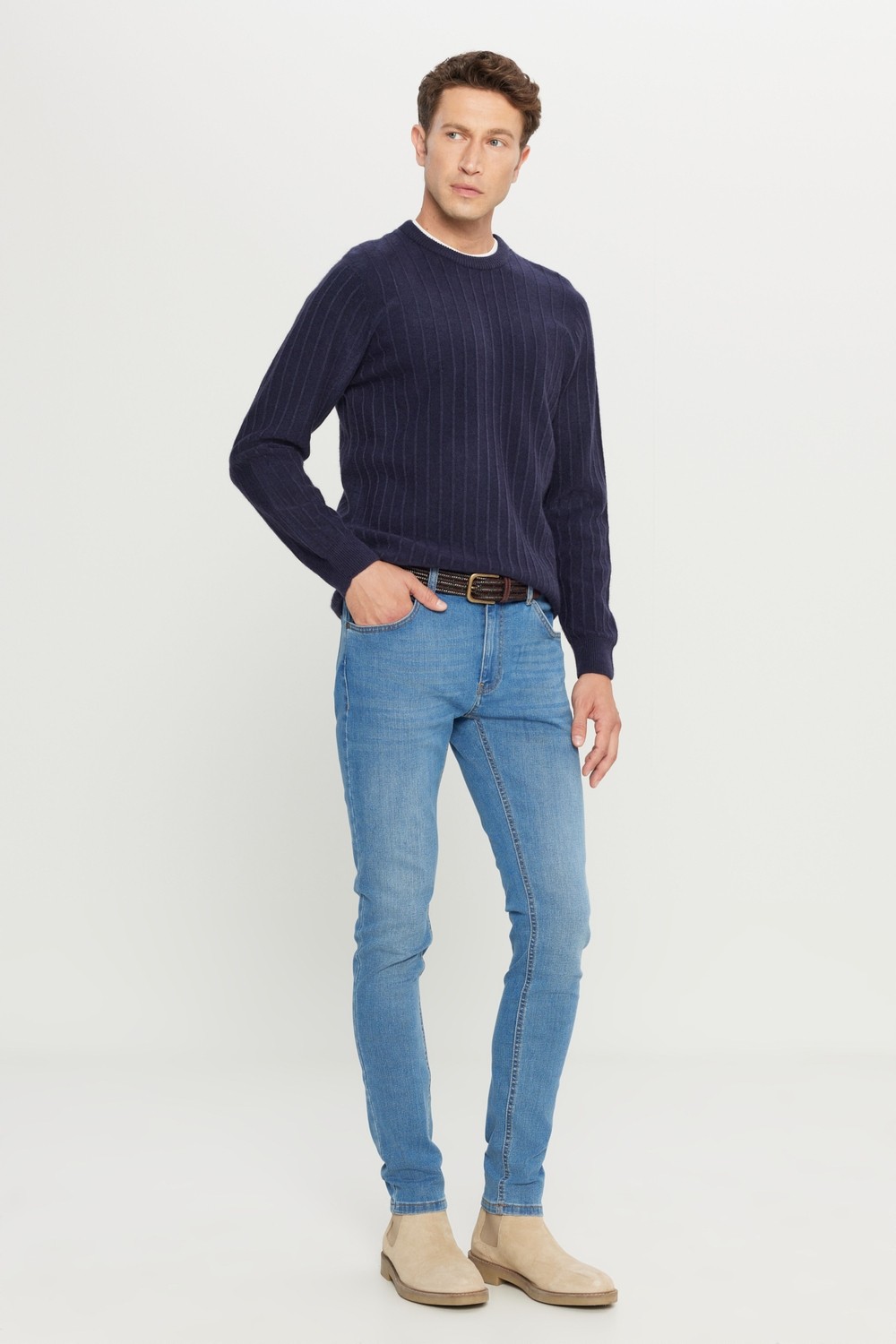 Altınyıldız Classics Erkek K.mavı Diz İzi Yapmayan Pamuklu Denim Esnek Jean Kot Pantolon Slim Fit Dar Kesim Magic
