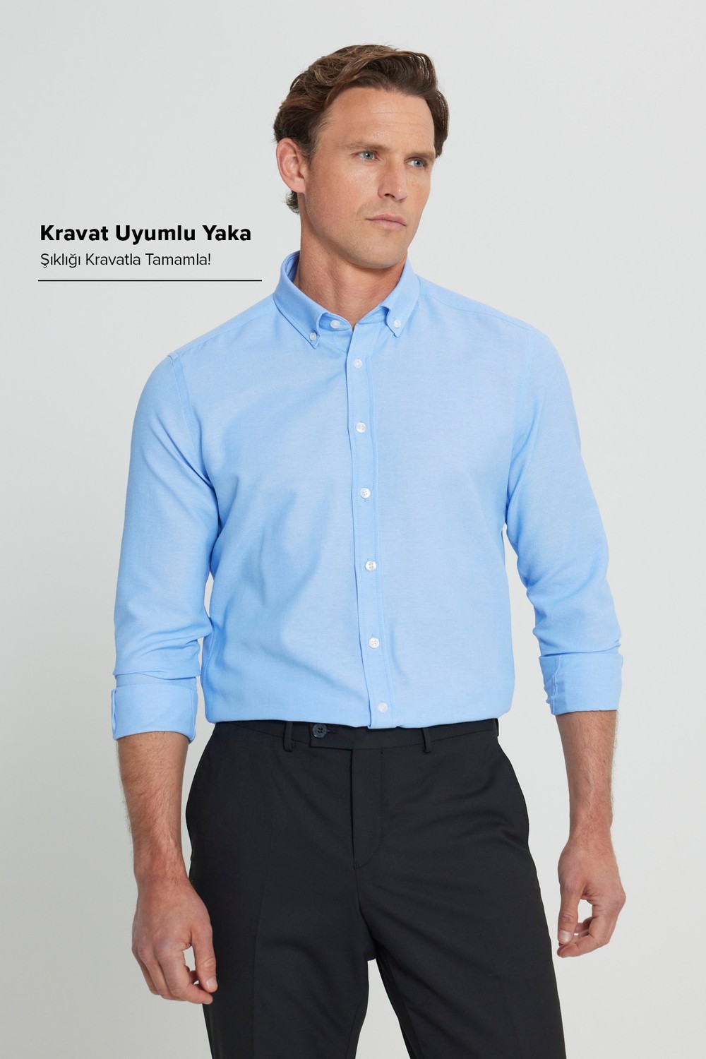 Altınyıldız Classics Erkek Oxford Kolay Ütülenebilir Pamuklu Terletmez Gömlek Beyaz Düğmeli Yaka Slim Fit Dar Kesim