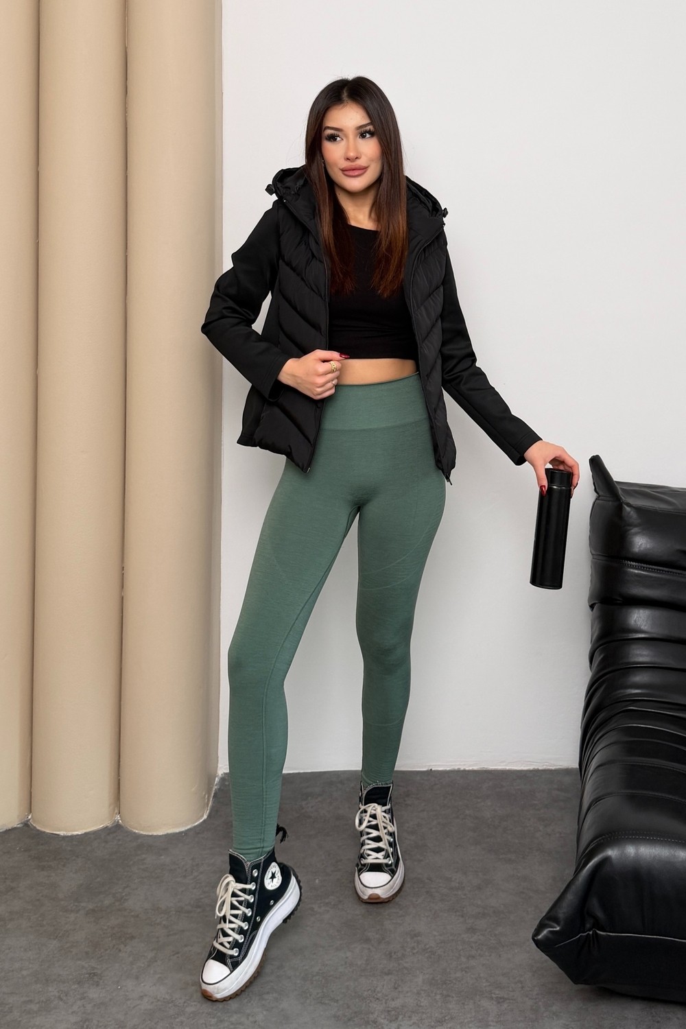 Moda Armanc Kadın Siyah Kapüşonlu Termal Şişme Mont - Zr Range Rover Mom Kontrast Ceket görsel 6