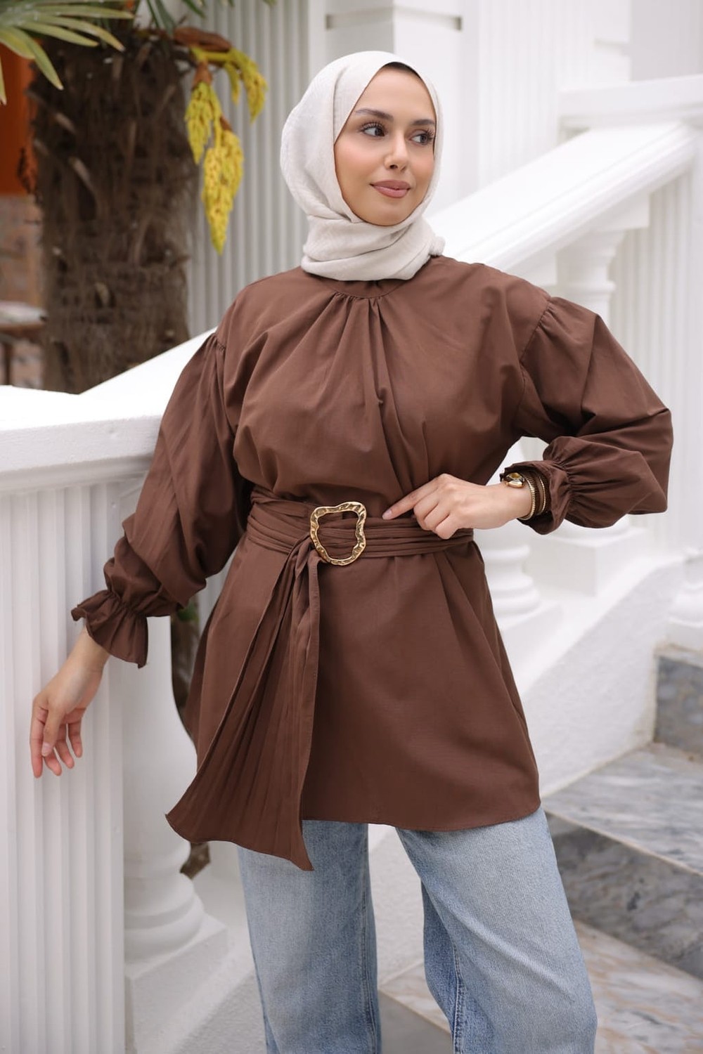 İmaj Butik Bebe Mavi Kol Lastikli Kemerli Gömlek