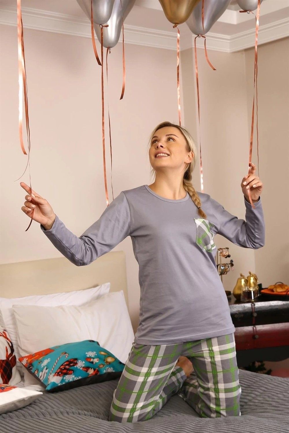 mery Kadın Uzun Kol Penye Pijama Takım Gri Mery