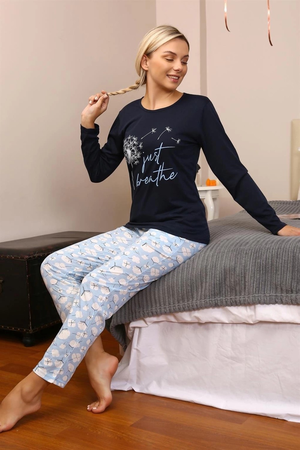 mery Kadın Penye Uzun Kol Pijama Takım Laciver Mery görsel 2
