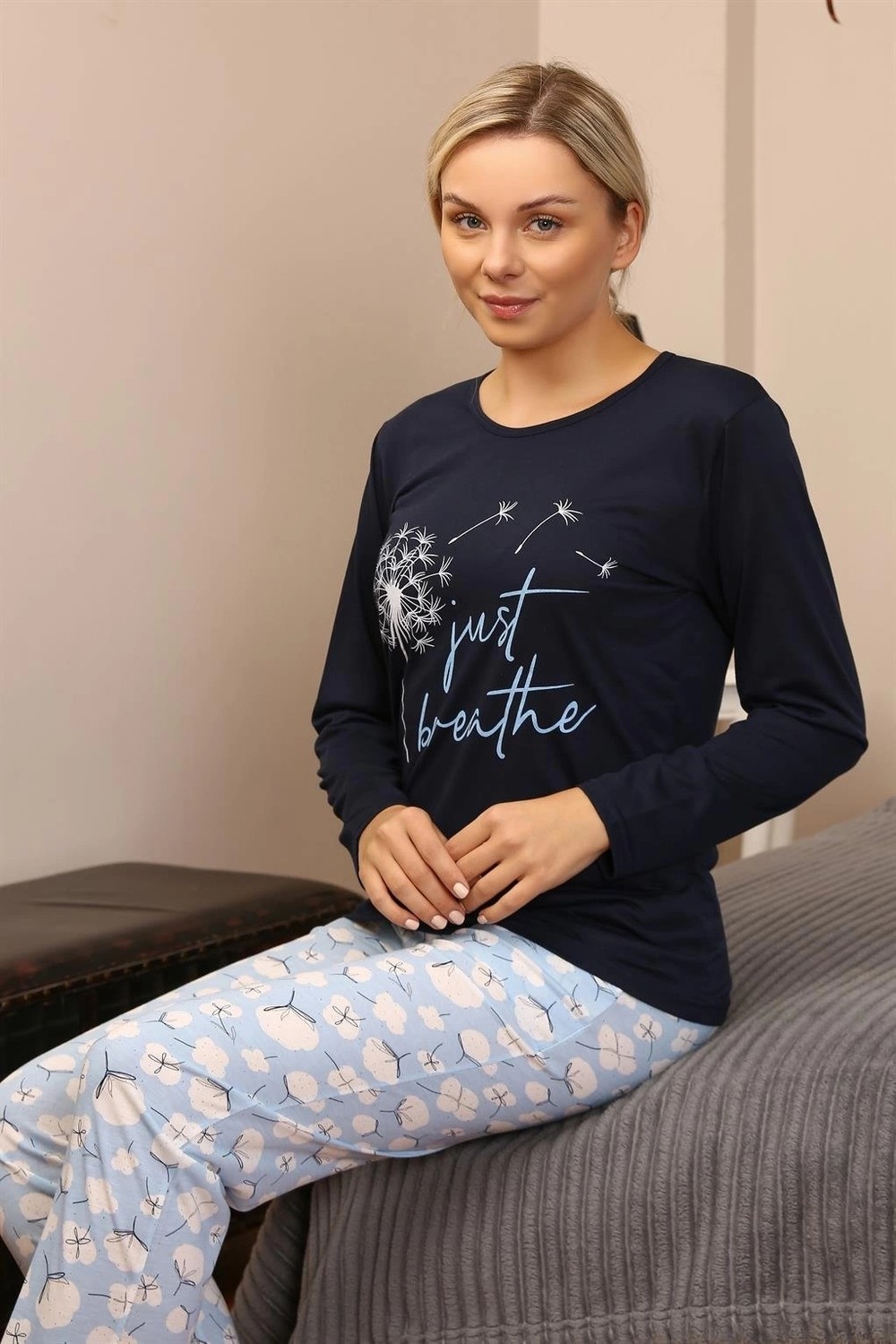 mery Kadın Penye Uzun Kol Pijama Takım Laciver Mery görsel 4