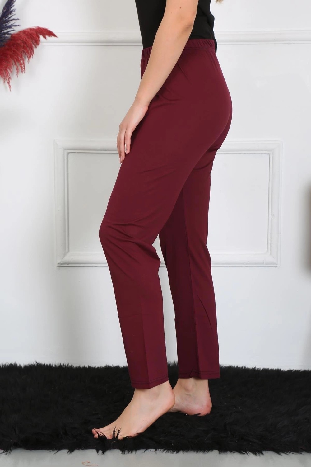 mery Kadın Pamuk Penye Tek Alt Pijama Bordo Mery görsel 3