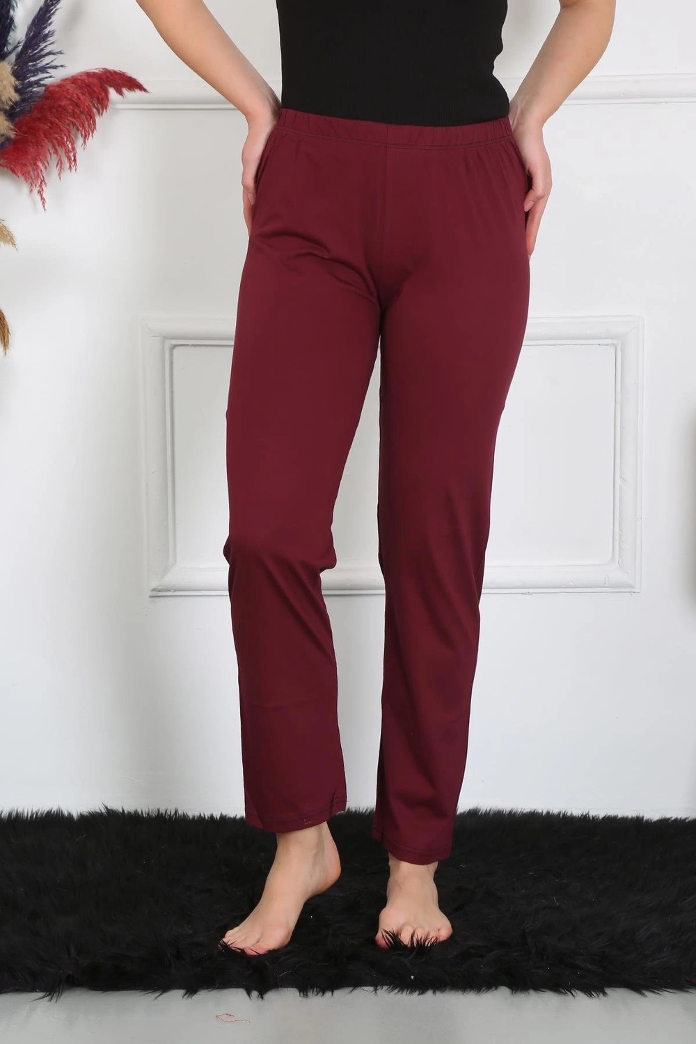 mery Kadın Pamuk Penye Tek Alt Pijama Bordo Mery görsel 4