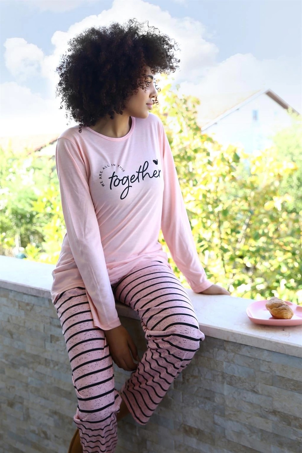 mery Kadın Penye Uzun Kol Pijama Takım Pembe Mery