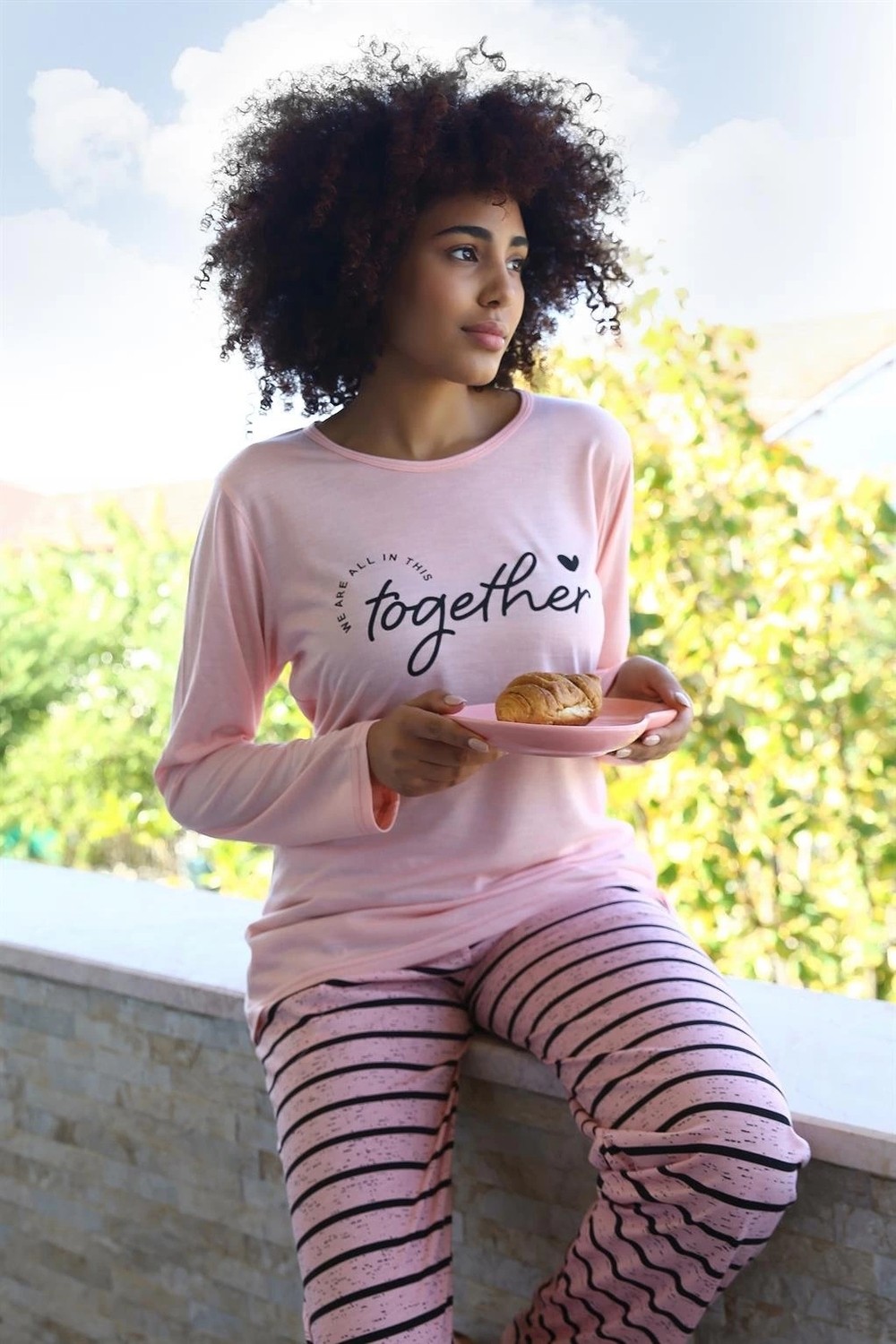 mery Kadın Penye Uzun Kol Pijama Takım Pembe Mery görsel 2