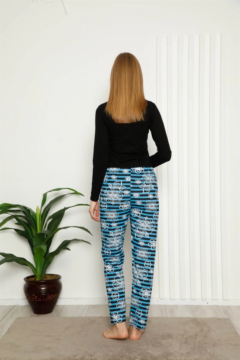 mery Kadın Pamuklu Alt Pijama Mavi Mery görsel 2