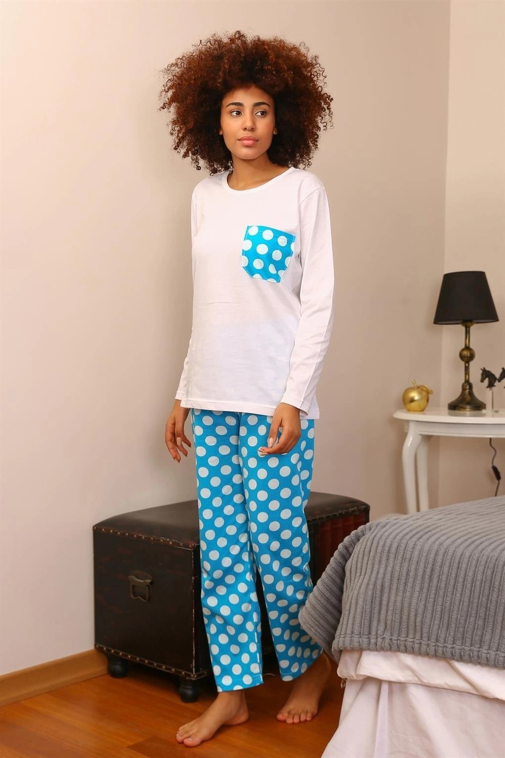 mery Kadın Uzun Kol Penye Pijama Takım Beyaz Mery