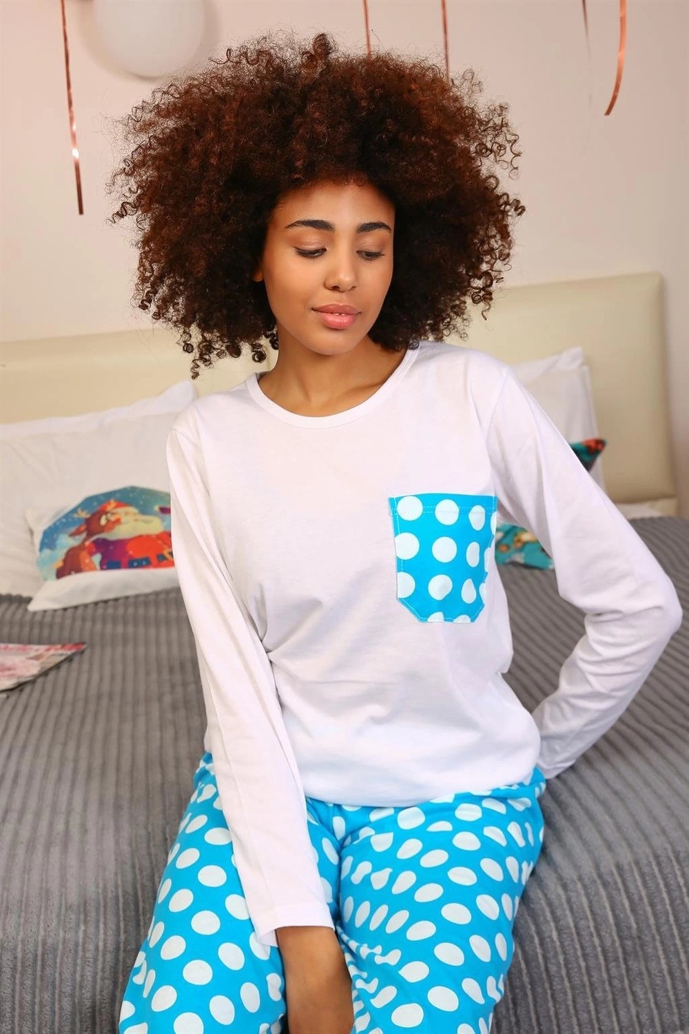mery Kadın Uzun Kol Penye Pijama Takım Beyaz Mery görsel 4