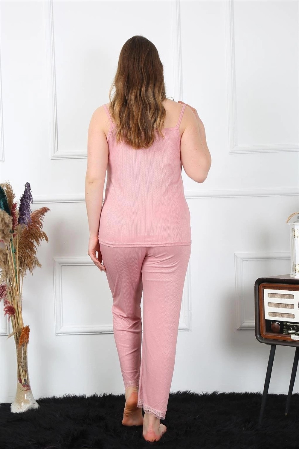 mery Kadın Büyük Beden Pudra Ip Askılı Pijama Takım Mery görsel 5