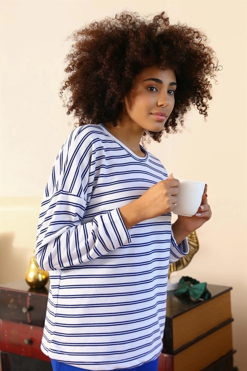 mery Kadın Uzun Kol 3 Iplik Penye Pijama Takım Beyaz Mery görsel 5