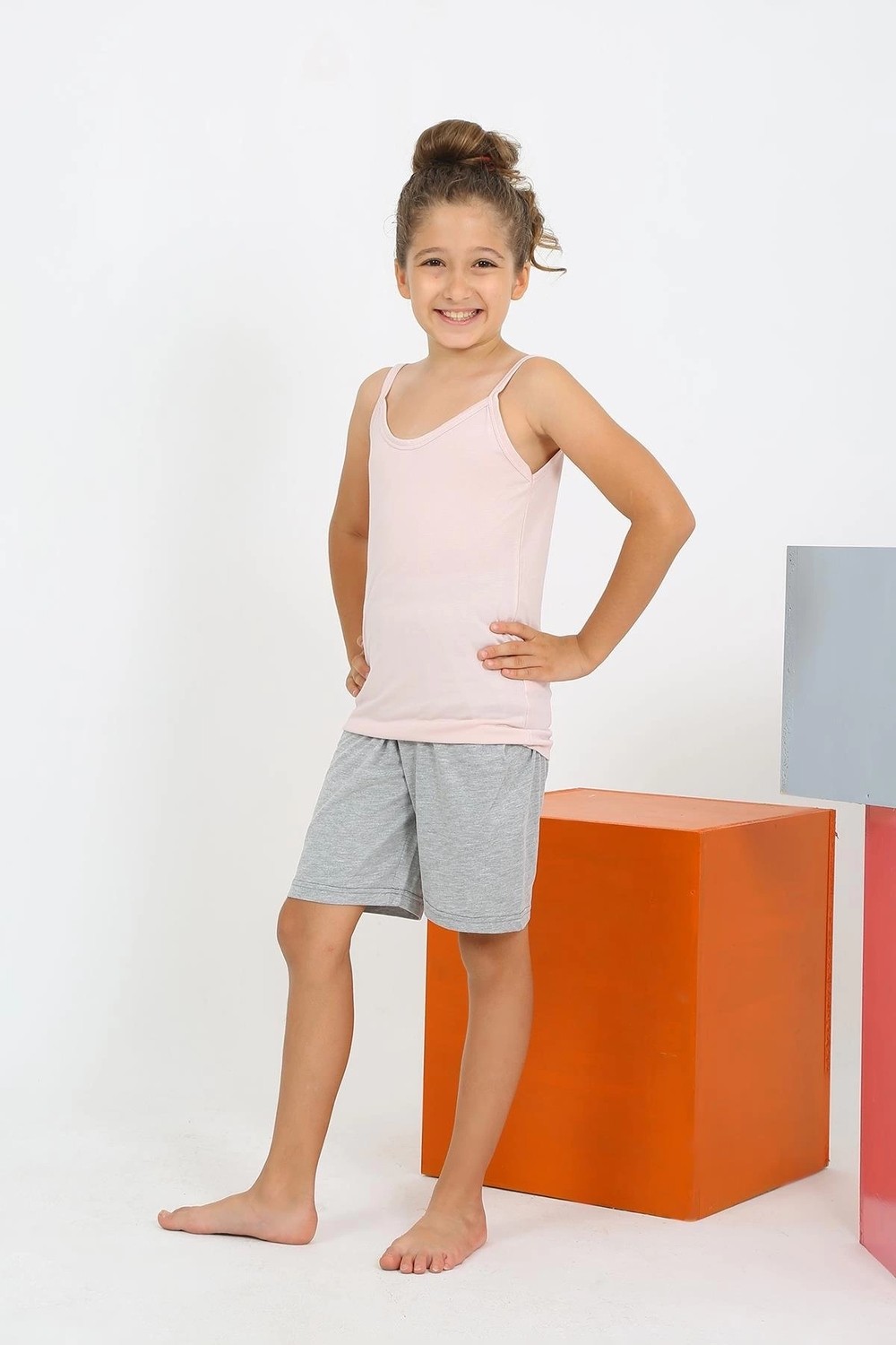 mery Kız Çocuk Ip Askılı Şortlu Penye Pembe Pijama Takım Mery görsel 2