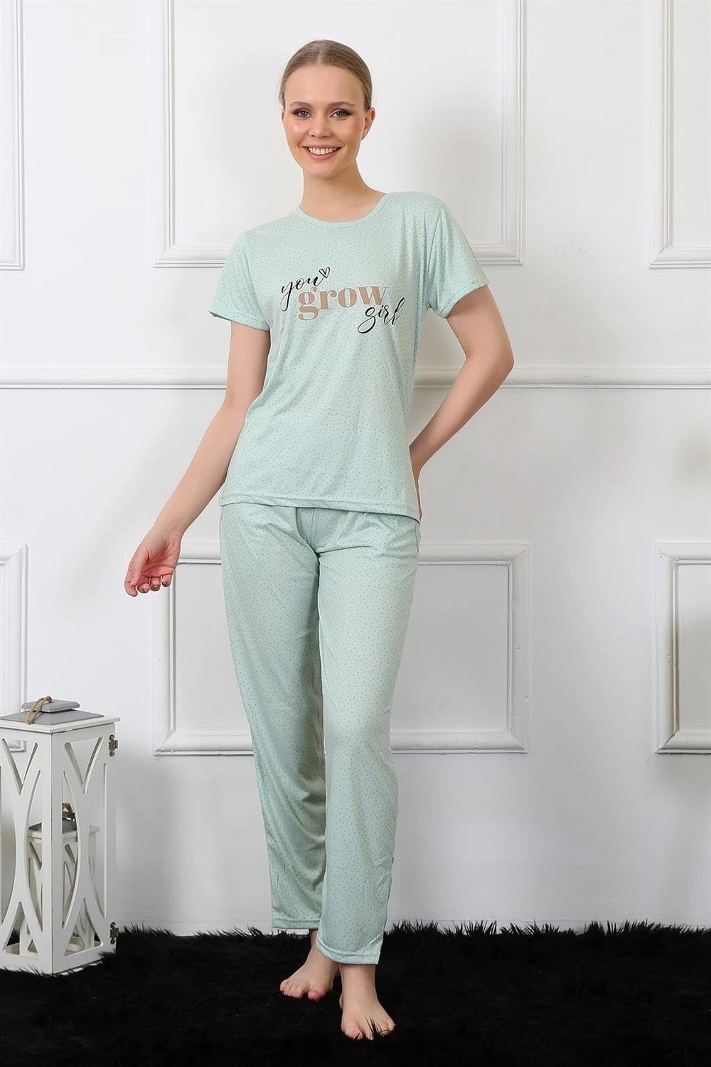 mery Kadın Kısa Kol Pijama Takım Su Yeşili Mery