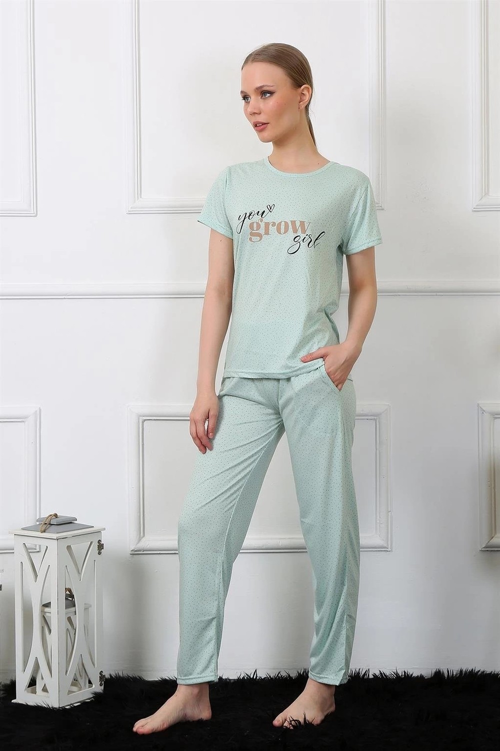 mery Kadın Kısa Kol Pijama Takım Su Yeşili Mery görsel 2