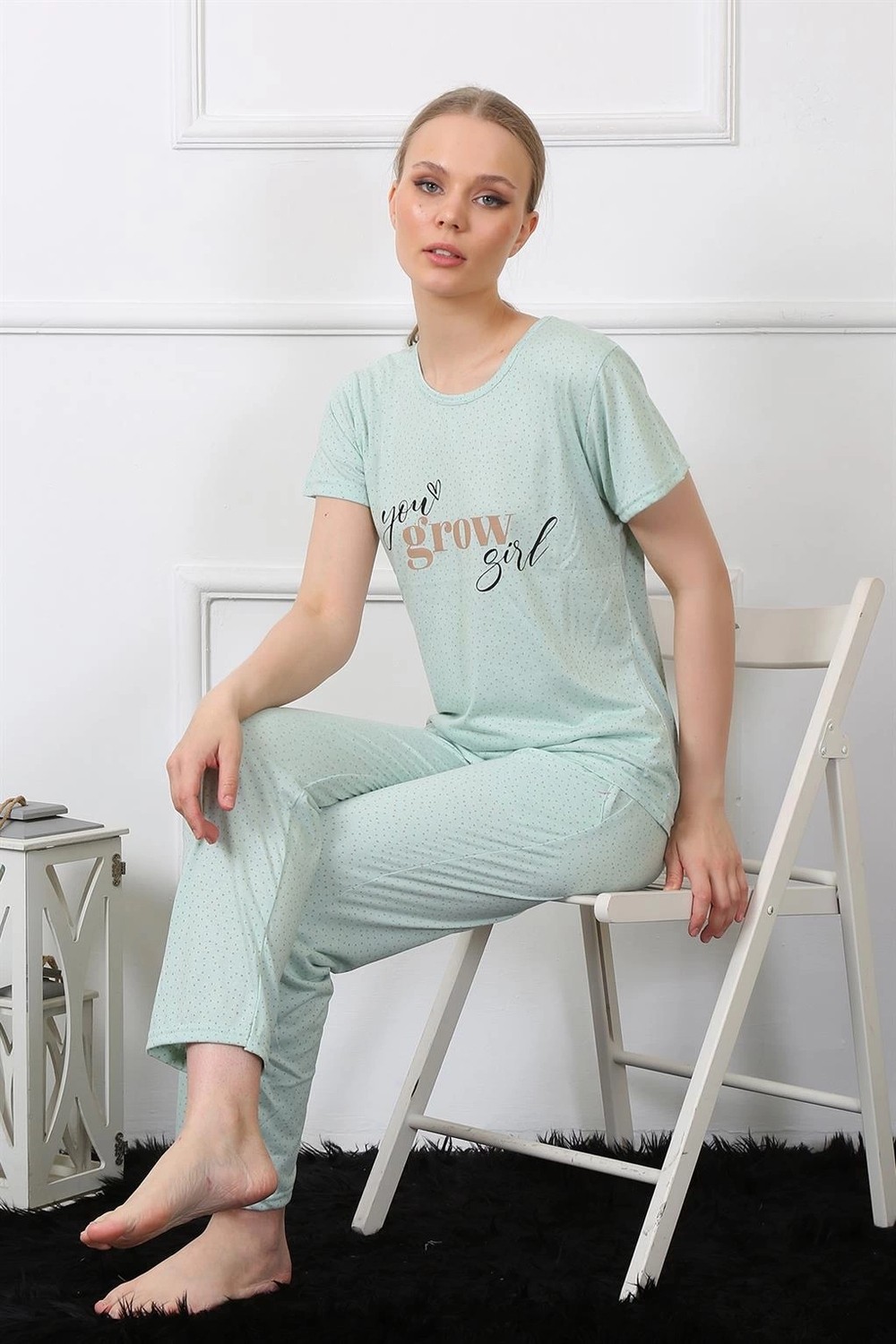mery Kadın Kısa Kol Pijama Takım Su Yeşili Mery görsel 3
