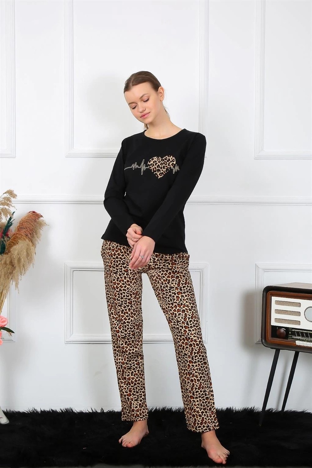 mery Kadın Penye Uzun Kol Pijama Takım Siyah Mery
