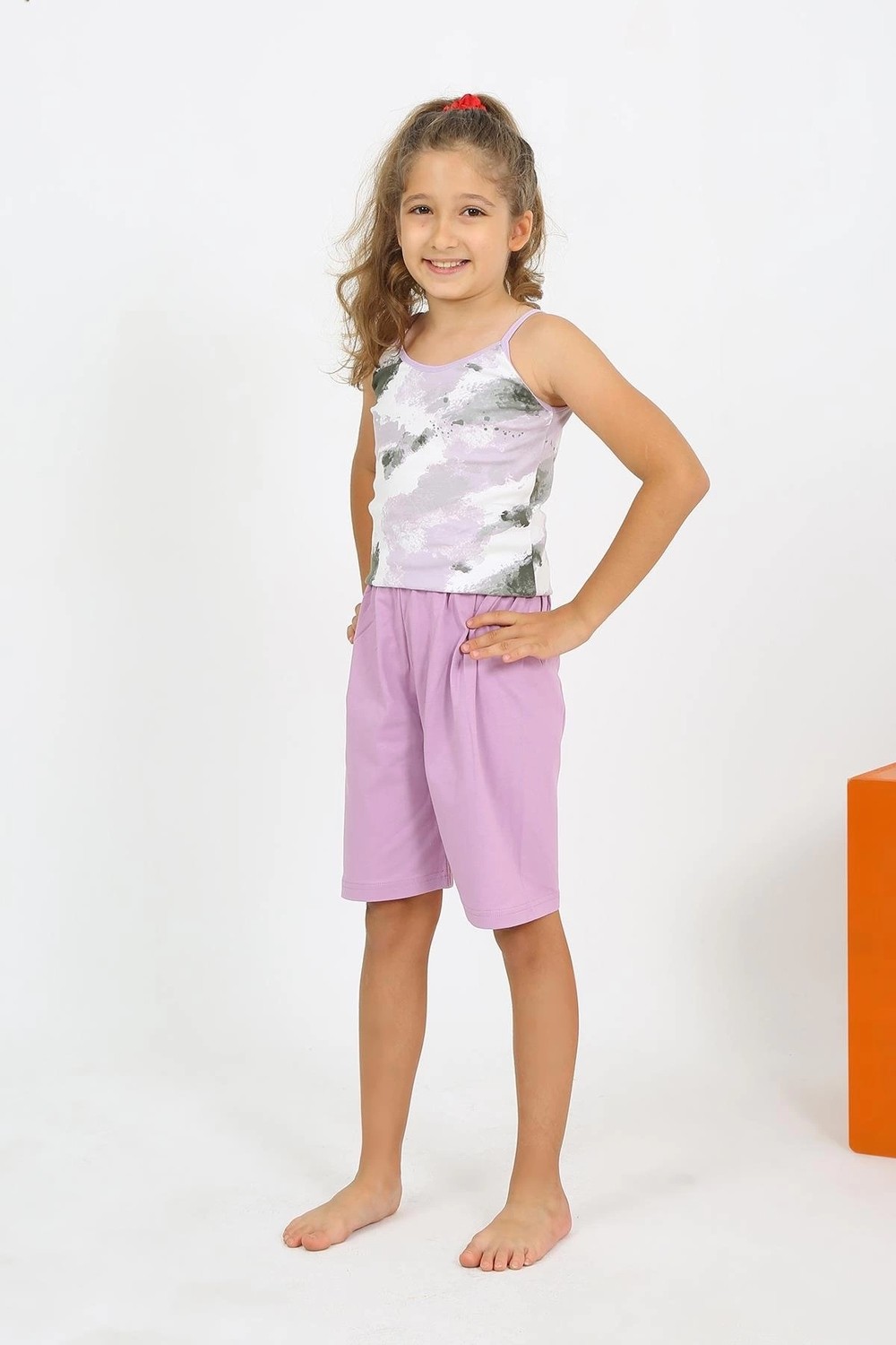 mery Kız Çocuk Ip Askılı Şortlu Penye Lila Pijama Takım Mery