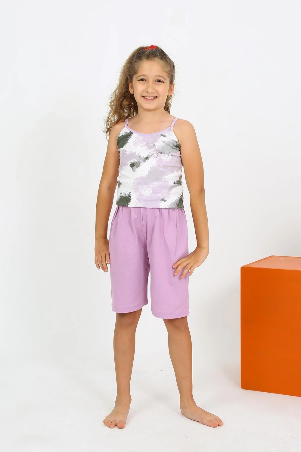 mery Kız Çocuk Ip Askılı Şortlu Penye Lila Pijama Takım Mery görsel 4