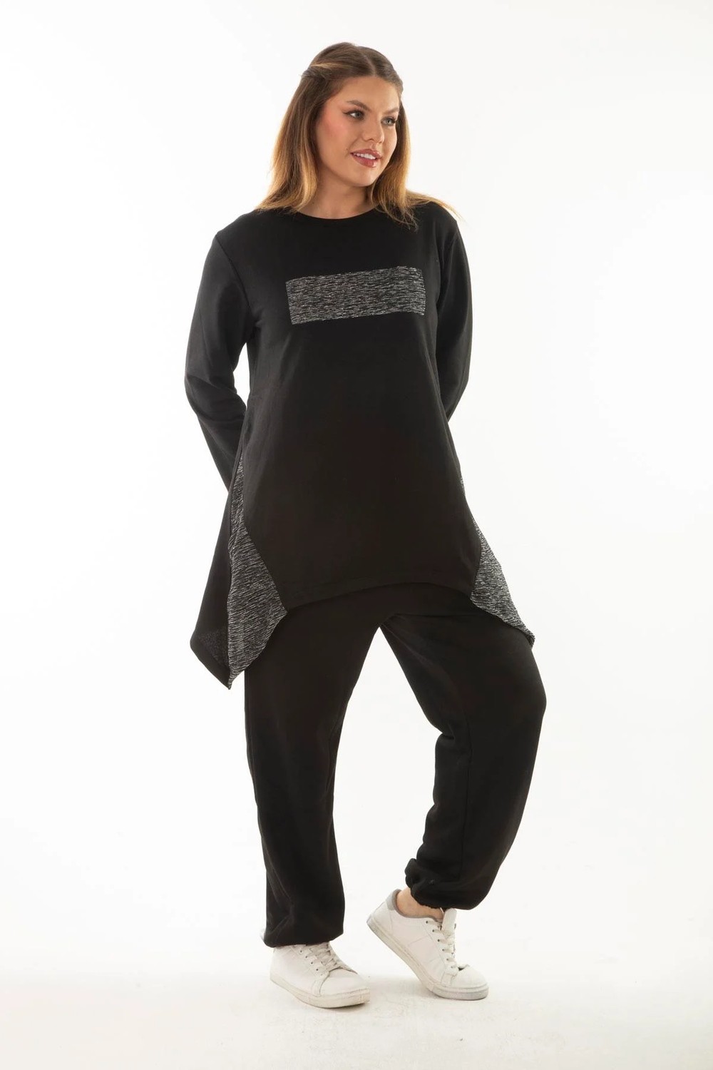 Şans Kadın Büyük Beden Siyah Sim Detaylı Sweatshirt Pantolon Ikili Takım 65N37054 görsel 7