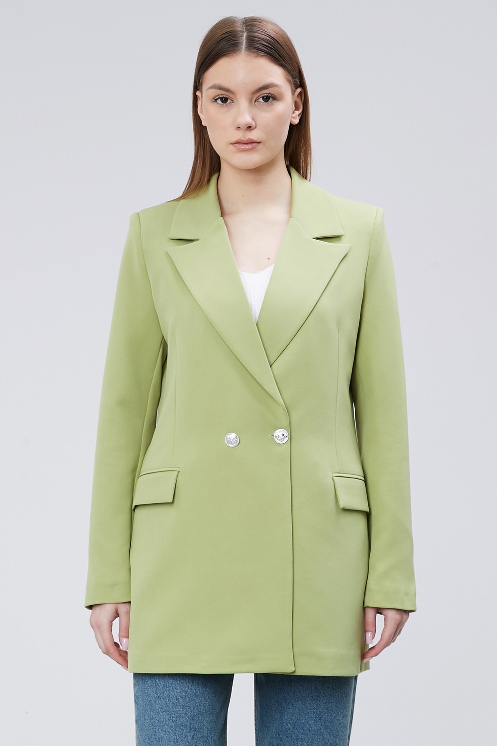Bolivente Fıstık Yeşili Oversize Dokuma Blazer Ceket