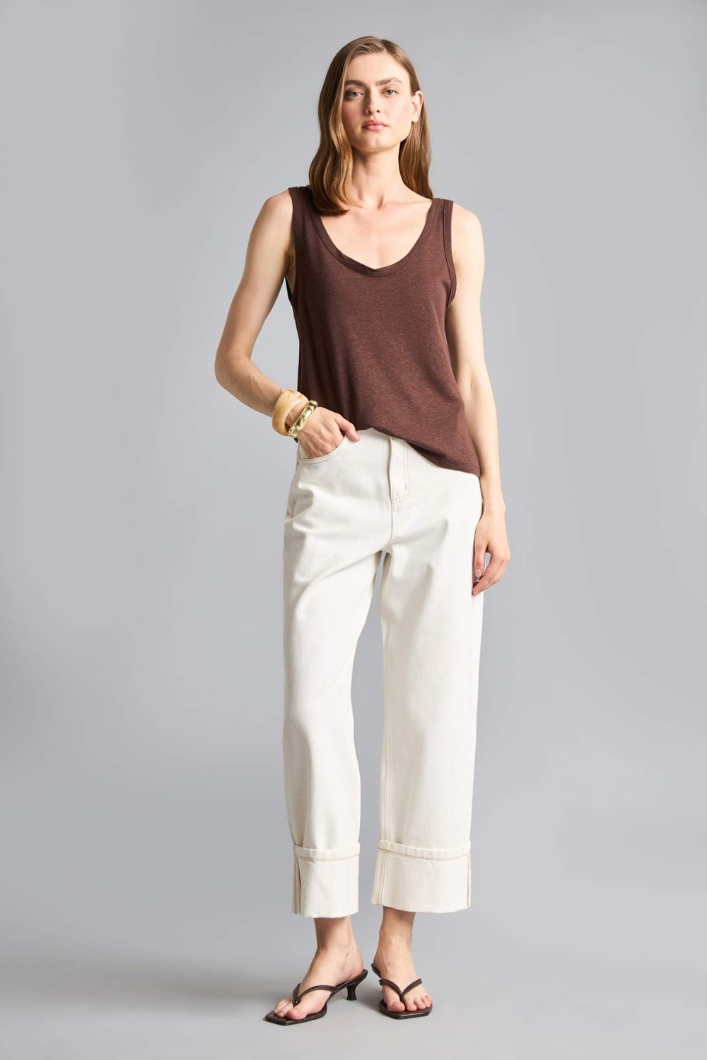 DeFacto Regular Fit Basic Düz Bisiklet Yaka Keten Karışımlı Atlet D4453AX26HS görsel 6
