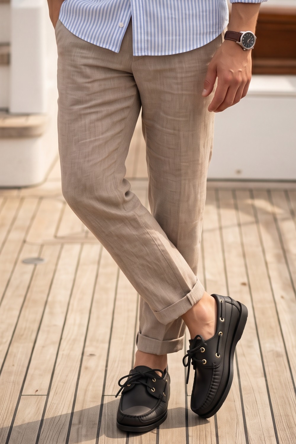 Liarca Royal Marine Siyah Kahve Premium Deri Erkek Loafer - El Işçiliği Özel Tasarım Klasik Gemi Ayakkabısı (Boat Shoe) Serisi görsel 7