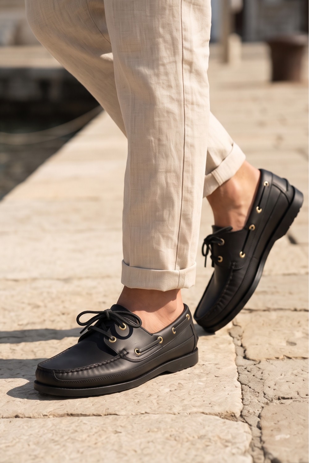 Liarca Royal Marine Siyah Kahve Premium Deri Erkek Loafer - El Işçiliği Özel Tasarım Klasik Gemi Ayakkabısı (Boat Shoe) Serisi görsel 8