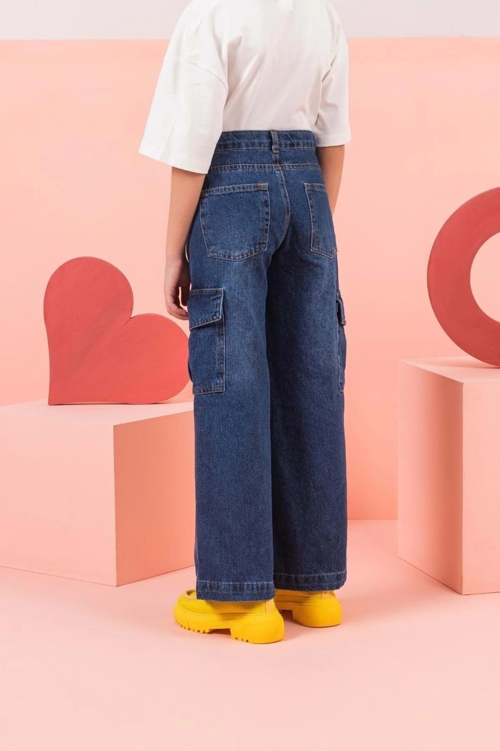 Waka Waka Kids Store Büyük Cepli Geniş Paça Açık Mavi Kız Çocuk Cargo Kot Pantolon (4-14 Yaş )Arası görsel 3