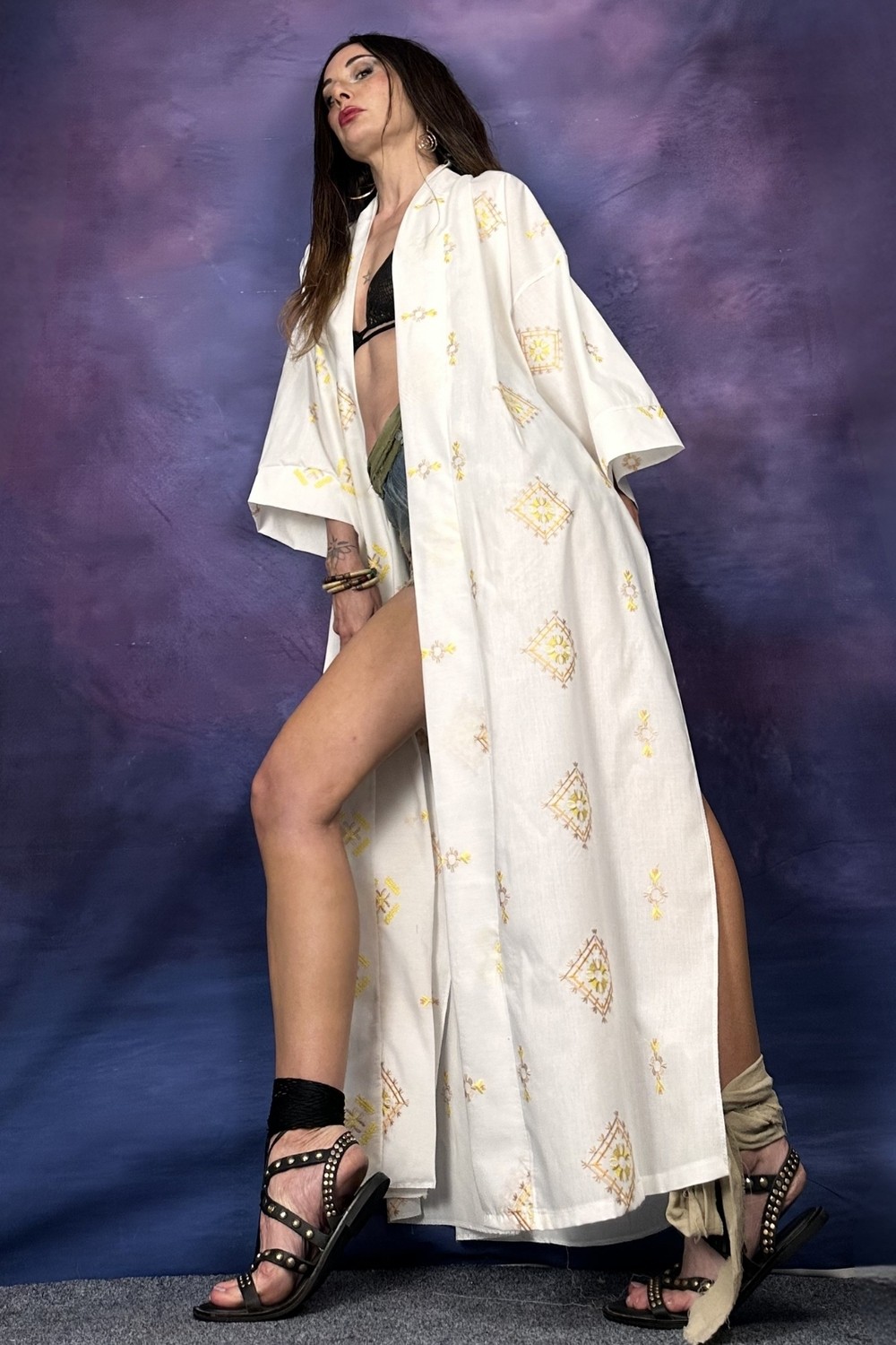 Quincey Etnik Desen Nakışlı Poplin Kimono görsel 2