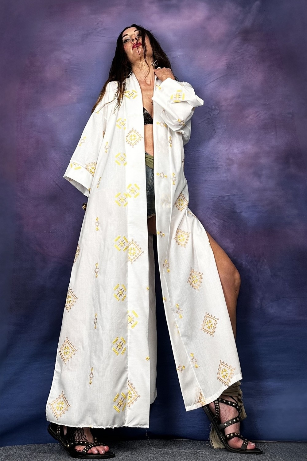 Quincey Etnik Desen Nakışlı Poplin Kimono görsel 4