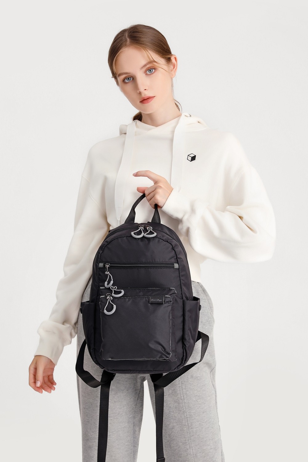 Smart Bags Açık Gri Günlük Orta Boy Hafif Kumaş Kadın Sırt Çantası görsel 6