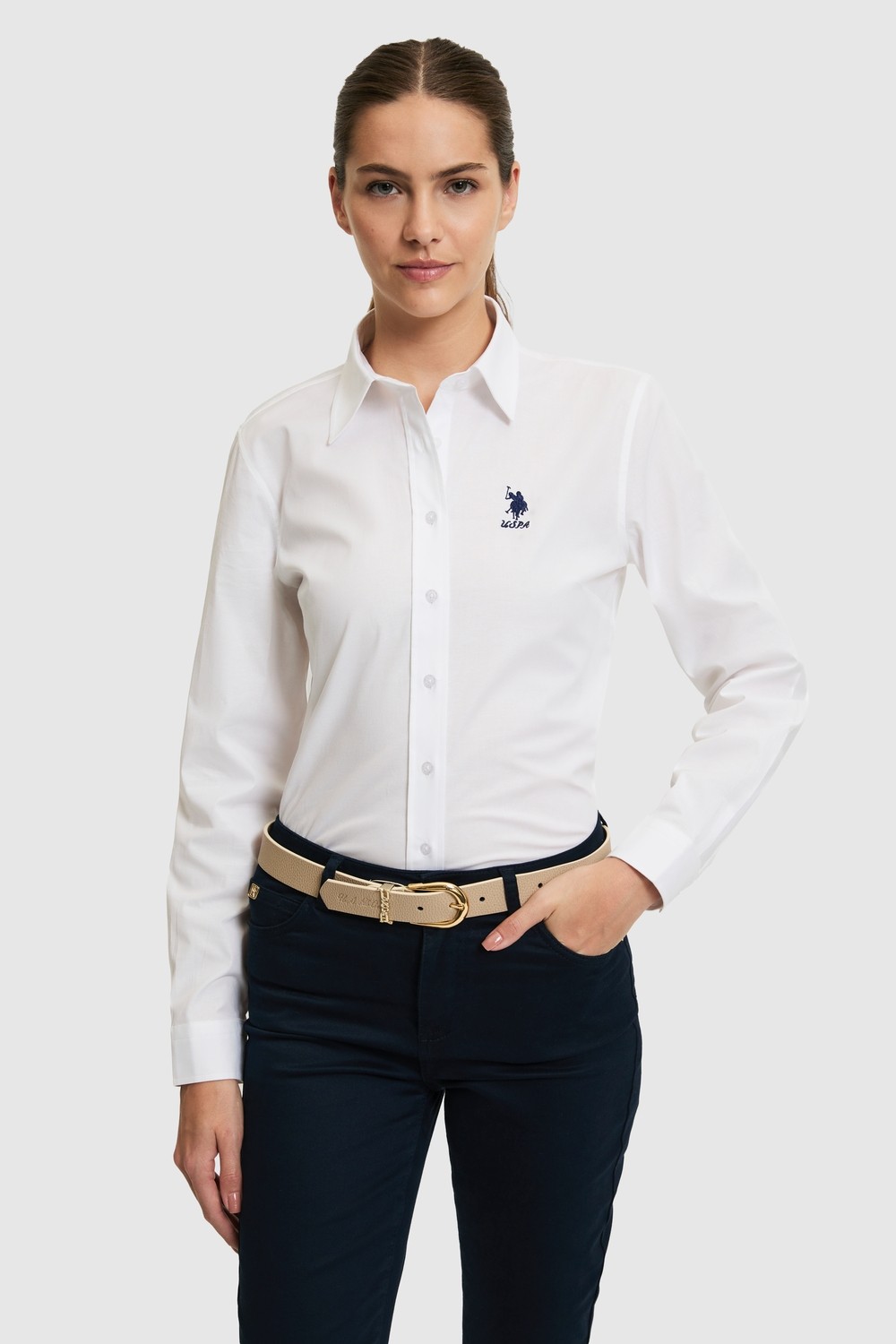 U.S. Polo Assn. Kadın Beyaz Uzun Kollu Basic Gömlek 50320205-VR013