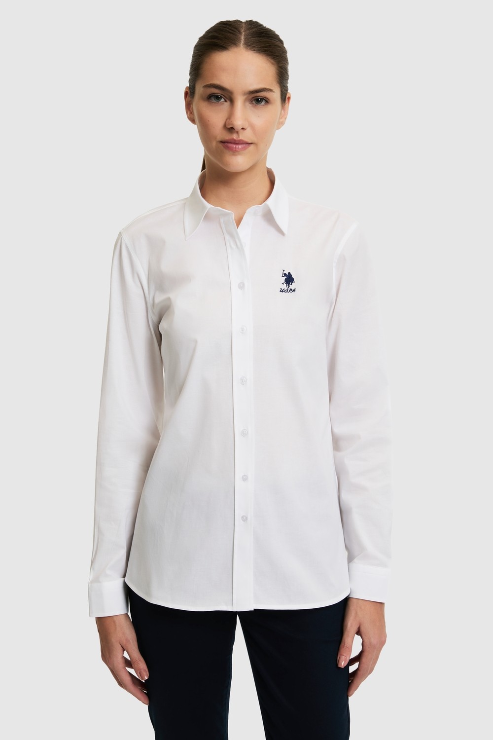 U.S. Polo Assn. Kadın Beyaz Uzun Kollu Basic Gömlek 50320205-VR013 görsel 3